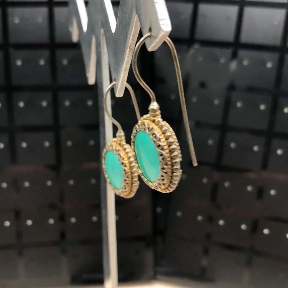 Vintage artisan turquoise  statement style earrings boho southwestern.